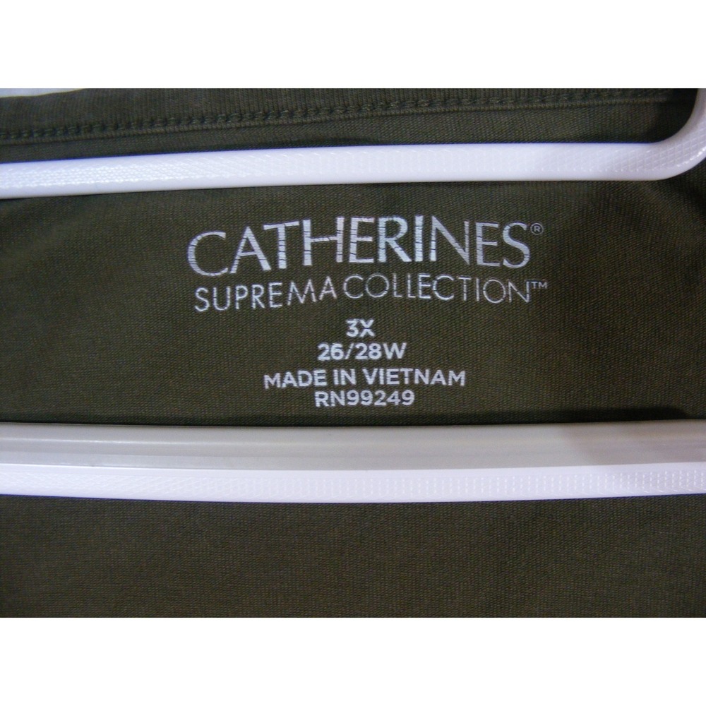 Catherines Henley Top Women 3X Olive Green Excellent 3/4 Sleeve Suprema Knit - Picture 2 of 10